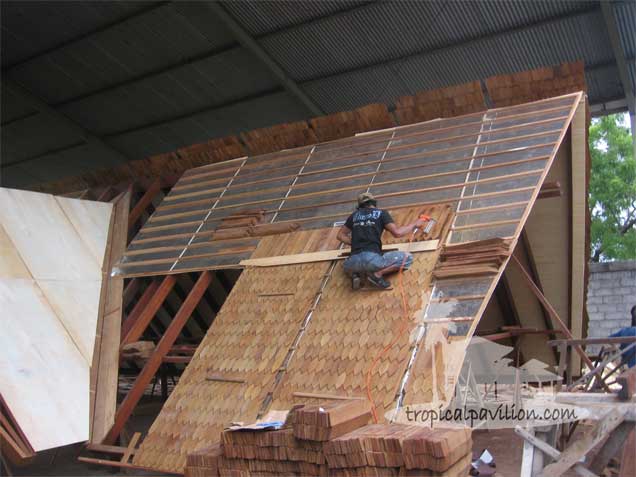Bali prefab wood house shingle roof 